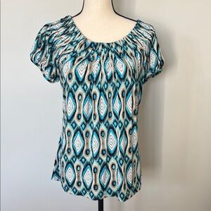 Geometric Print Blouse - Blue and White